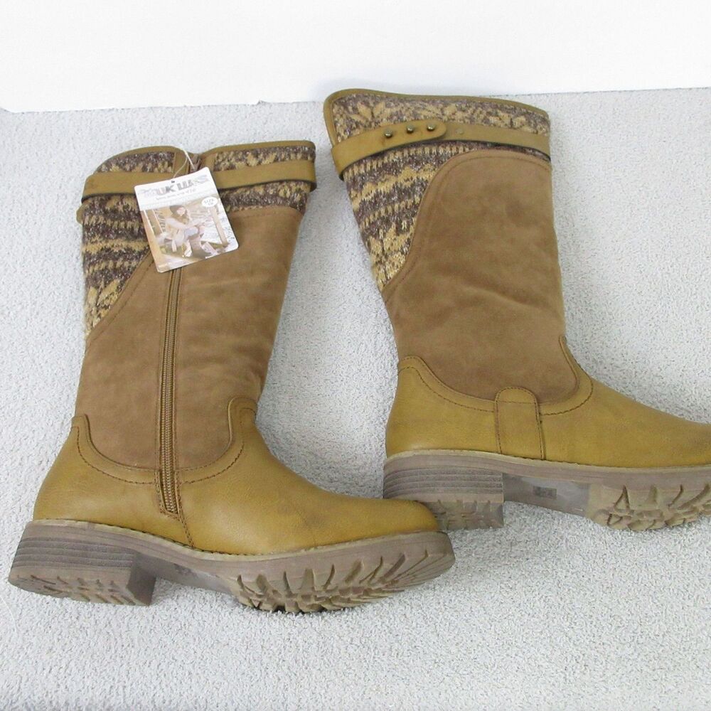 Muk Luks Boots Womens 10 Chestnut Memory Foam Insole Water Resistant Mid Calf
